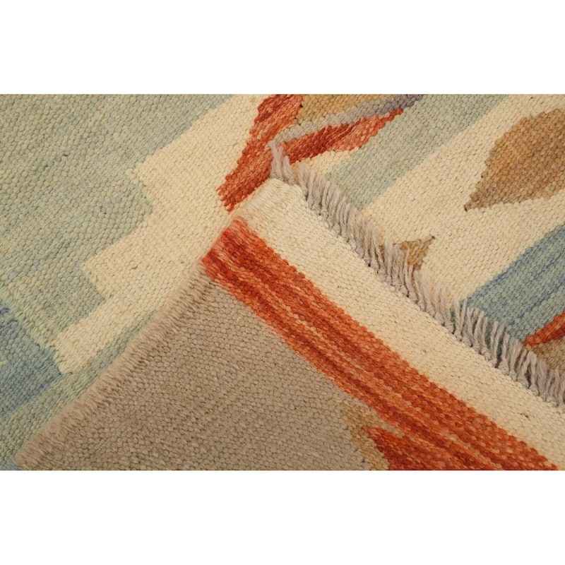 Hand Woven Oriental 100% Wool Carpet Southwestern Tribal Navy Blue & Blues Kilim Runner Rug - 9' 7'' X 2' 9''