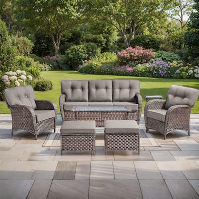 Pocassy 7 Piece Ooutdoor Sofa with Patio Chair Ottoman Table