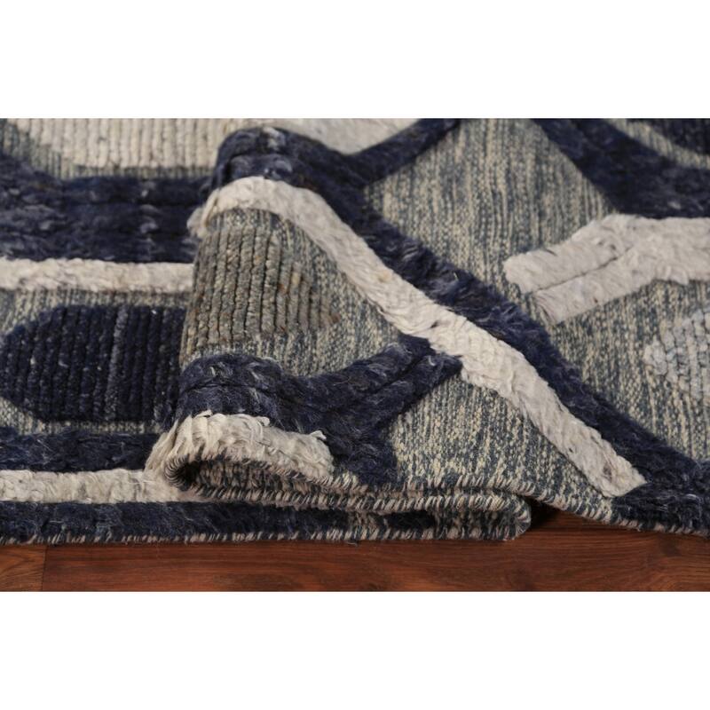 Modern Geometric Moroccan Area Rug Hand-Knotted Indian Wool Carpet - 5'1" x 8'3"