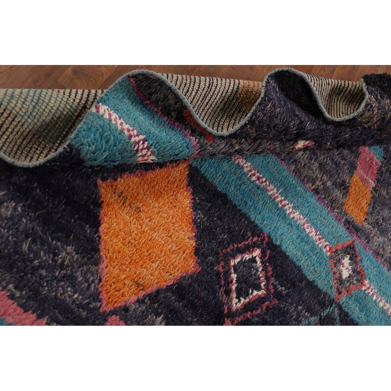 Geometric Plush Moroccan Area Rug Handmade Tribal Wool Carpet - 8'0" x 10'5"