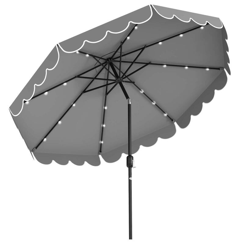 Costway 10 FT Solar Patio Umbrella with 24 LED Lights 8 Ribs & Tilt