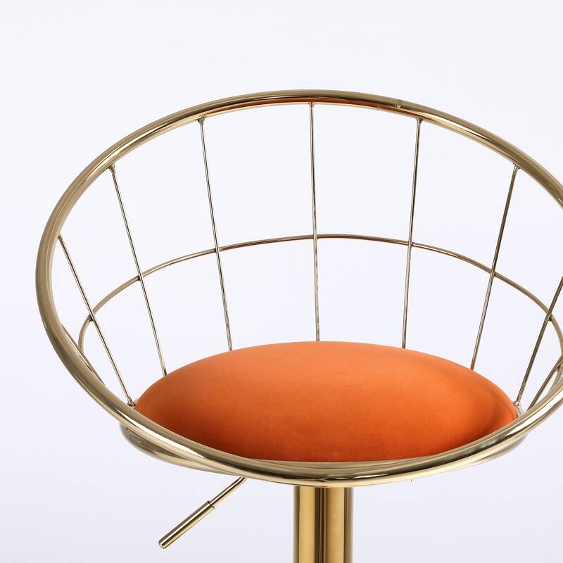 velvet bar chair, pure gold plated, 360 degree rotation, adjustable height,Suitable for dinning room and barset of 2