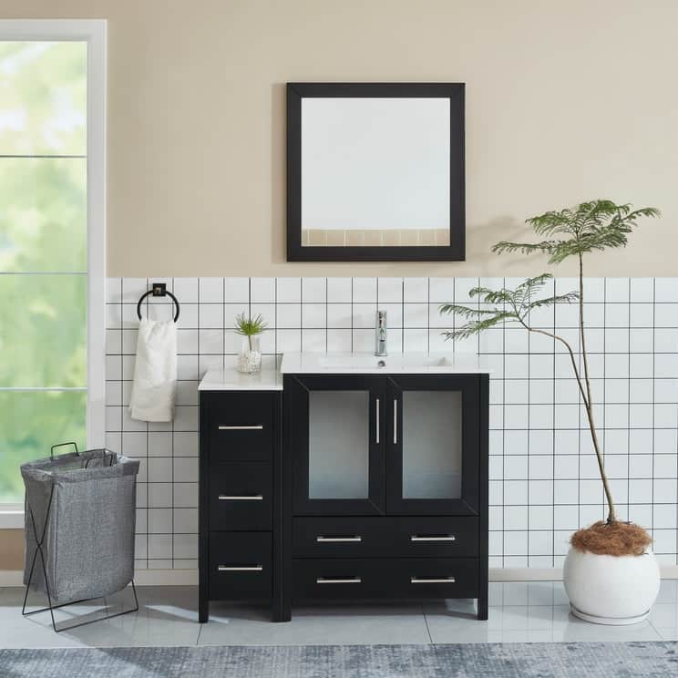 Vanity Art 42 Inch Single Sink Bathroom Vanity Set 5 Dove-Tailed Drawers 1 Cabinets 1 Shelf, Soft-Closing Doors with Free Mirror - Espresso
