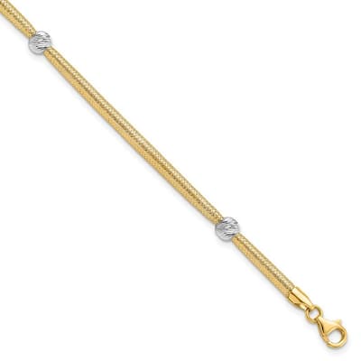 Curata 3.22mm 14k Two tone Gold Polished Sparkle Cut Mesh Bracelet 7.5 Inch