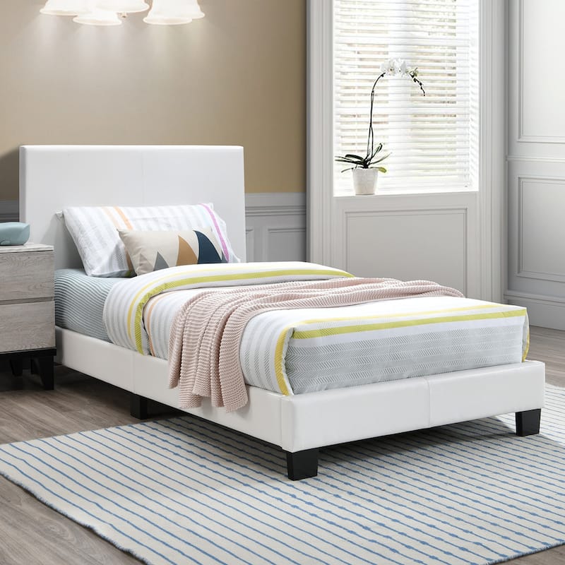 White Faux Leather Upholstered Platform Bed
