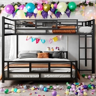 2 In 1 Metal Twin over Full L-shaped Bunk Bed With Safety Guaranteed