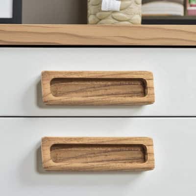 HomeRoots Set of Two Brown Teak Wood Drawer Pull Knobs - 4.5 in. x 0.5 in. x 1.25 in.