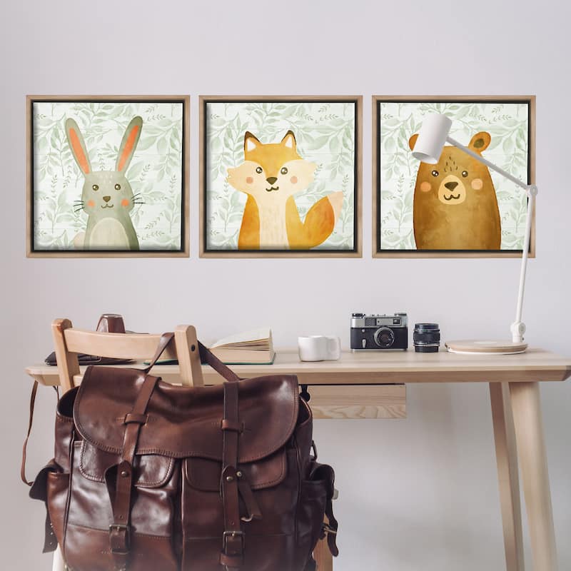 Stupell Joyful Woodland Animals Framed Floater Canvas Wall Art Design By Kim Allen (Set of 3)