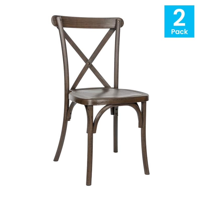 2PK Indoor/Outdoor Commercial Grade Wood Look Resin Cross Back Chair - 19.25"W x 19.75"D x 35.25"H