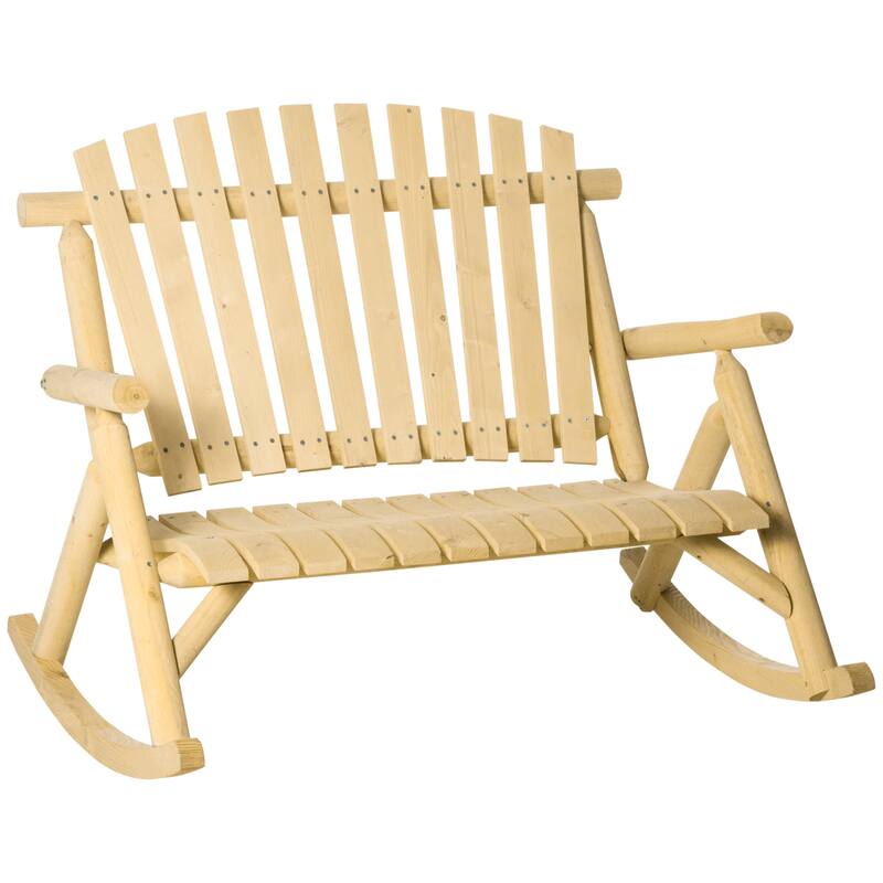 Outsunny 2-Person Wooden Rocking Chair Adirondack Rocker Bench with Rustic Style, Slatted Design