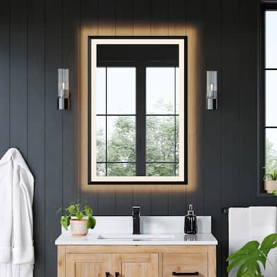 Apollo Rectangular Anti-Fog Dimmable Modern Bathroom/Vanity LED Lighted Wall Mirror in Matte Black Aluminum Framed
