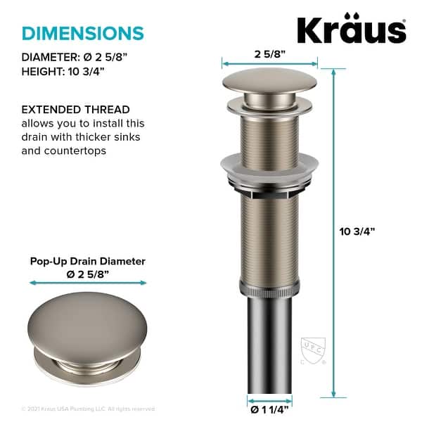 dimension image slide 9 of 11, KRAUS Pop-Up Drain for Vessel Bathroom sink