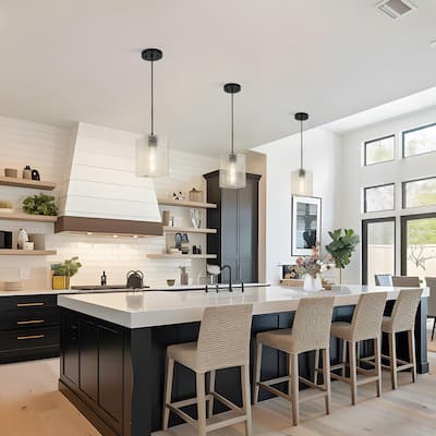 Modern Elegant 1-light Textured Glass Pendant Rectangular Shade Kitchen Island Light for Dining Room - 5.4“W × 9.6”H