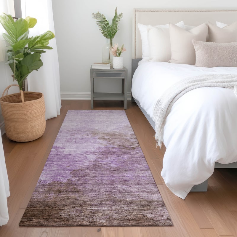 Machine Washable Indoor/ Outdoor Abstract Modern Chantille Rug - Lavender - 2'3" x 7'6"