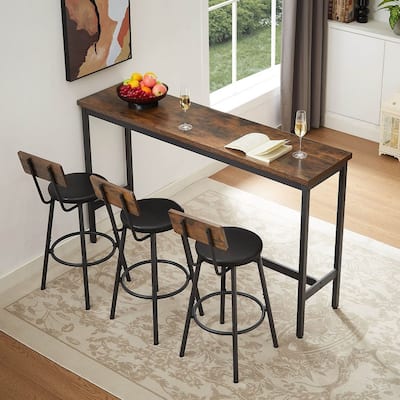 4 PCS Industrial Bar Table Set Long Bar Table with 3 PU Stools