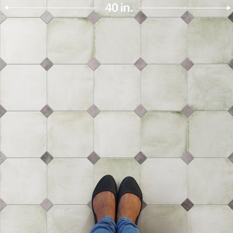 Merola Tile Laverton Octagon Nieve with Taco Gris 7-7/8" x 7-7/8" Porcelain Floor and Wall Tile
