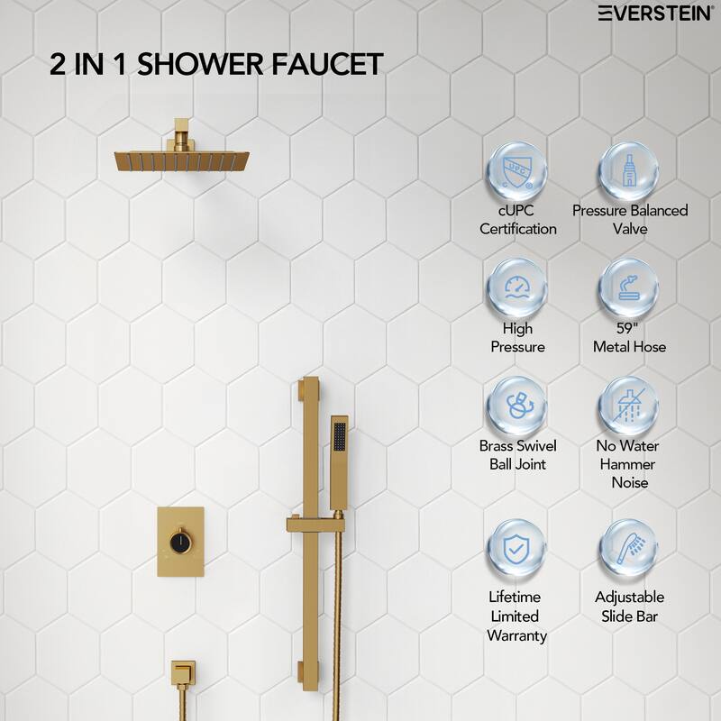 Slide Bar High-Pressure Balancing Shower System 10" Rainfall Shower Head with Handheld Shower
