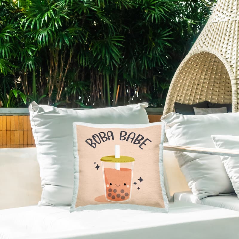 Stupell Boba Babe Bubble Tea Printed Outdoor Throw Pillow Design by Sarah Hickman