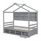 preview thumbnail 56 of 116, Bedroom House Bed with Roof Frame Bedside-shelves and Under Bed Storage Unit