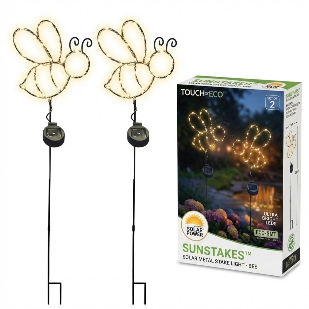 Outdoor Solar Powered Led Decorative Garden Stake Light - 2 Pack White Bee - 2 Pack
