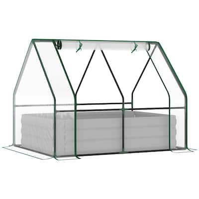 Galvanized Raised Garden Bed with Mini PVC Greenhouse Cover,Outdoor Metal Planter Box with 2 Roll-Up Windows for Growing Flowers