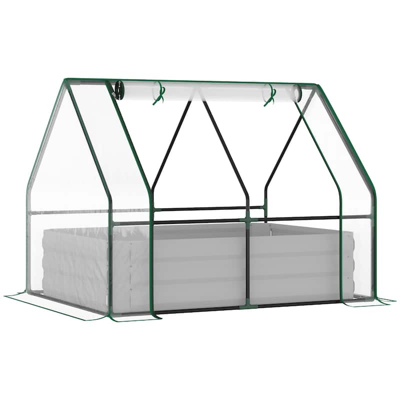 Outsunny Raised Steel Garden Bed with Greenhouse Cover - 50" L x 37.5" W x 36.25" H
