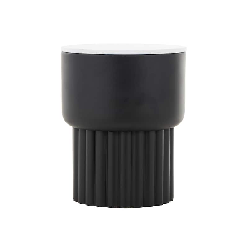 Metal Ribbed Accent Table with White Marble Tabletop - Black - Roche River Decor - 15"W x 15"L x 19"H