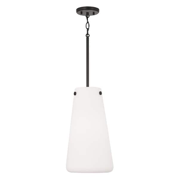 slide 2 of 4, 10.5" W x 18.5" H 1-Light Pendant in Matte Black with Tapered Soft White Glass - 10"W x 18.25"H 10"W x 18.25"H - Matte Black