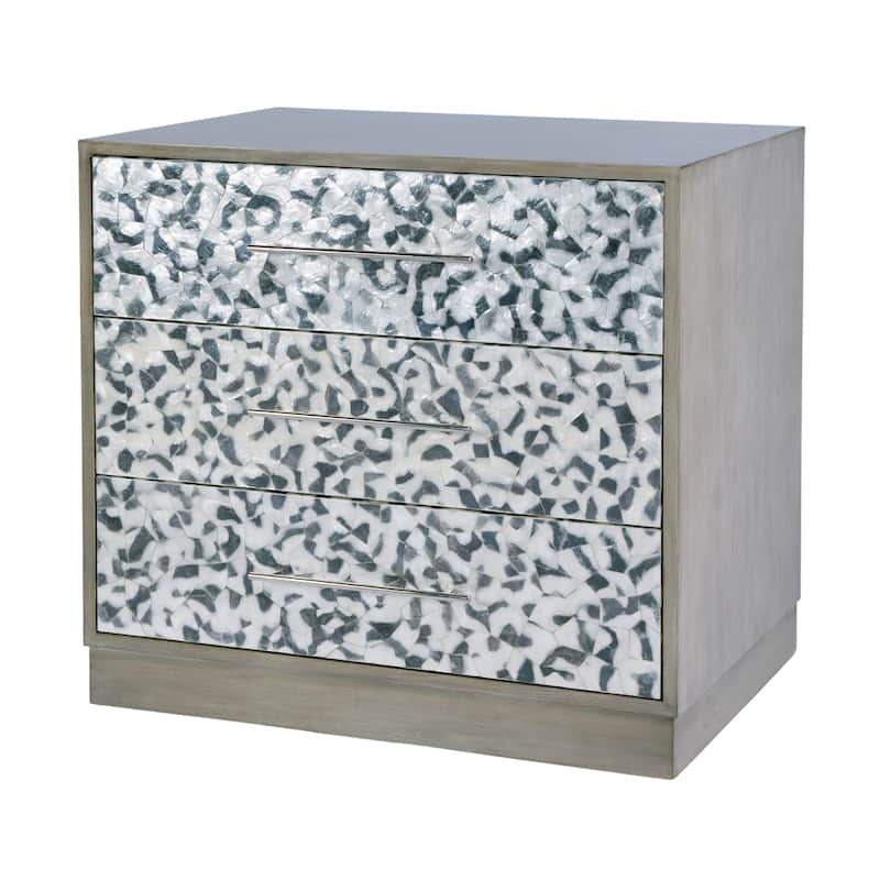 Maganda 32 in. W Rectangular Wood and Tortoise Capiz 3 Drawer Accent Chest