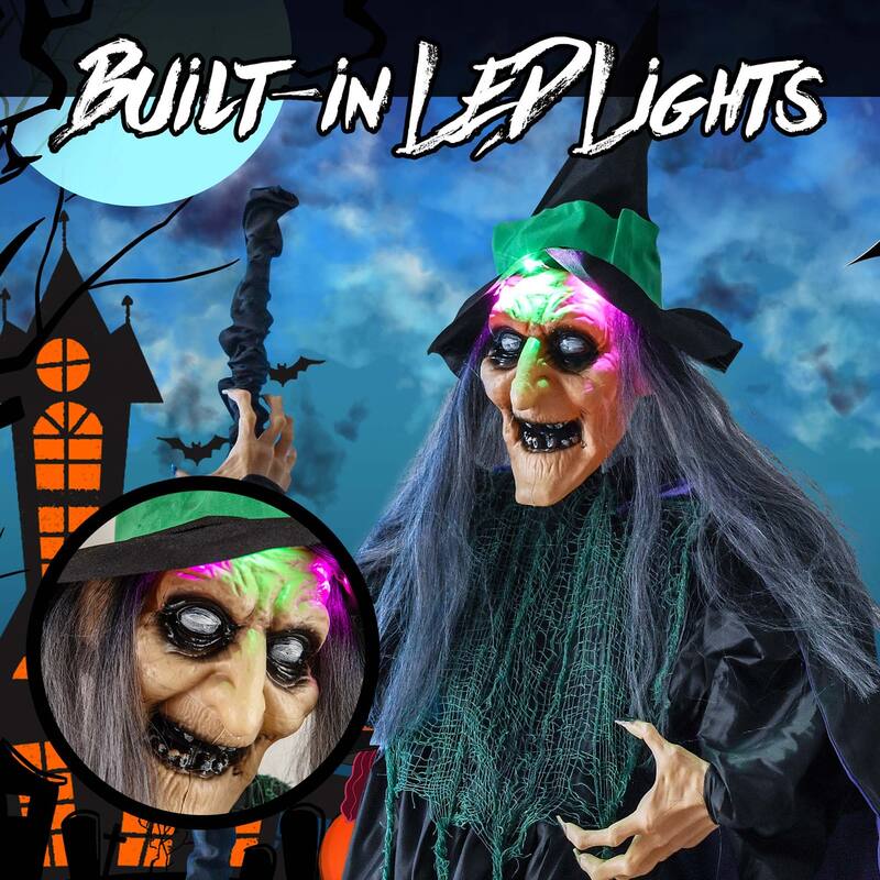 Costway Witch on Broom Halloween Animatronic Life Size Halloween Prop - See Details