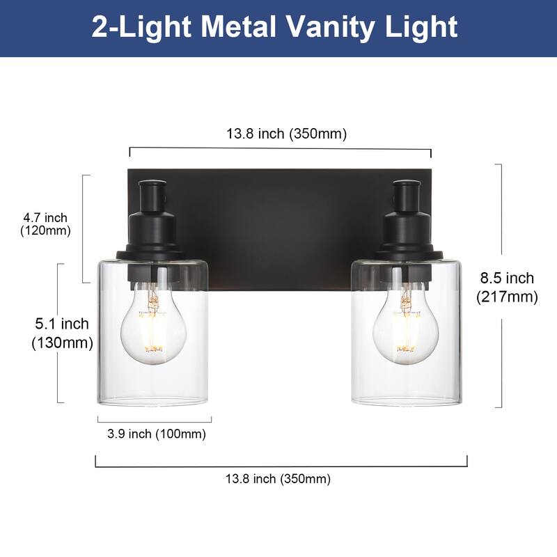 Dimmable Black Vanity Light with Clear Glass Shade