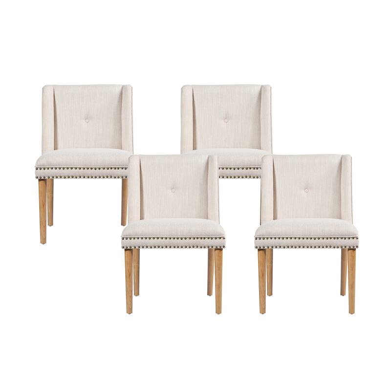 Christopher Knight Home - Light Luxury Upholstered Dining Chair with Rivet Trim & Rubber Wood Legs