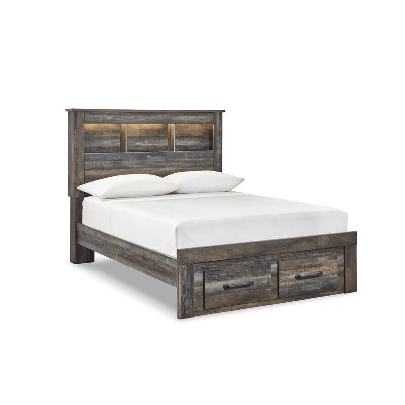 Drystan Rustic Brown Bookcase Bed with Footboard Storage Drawers