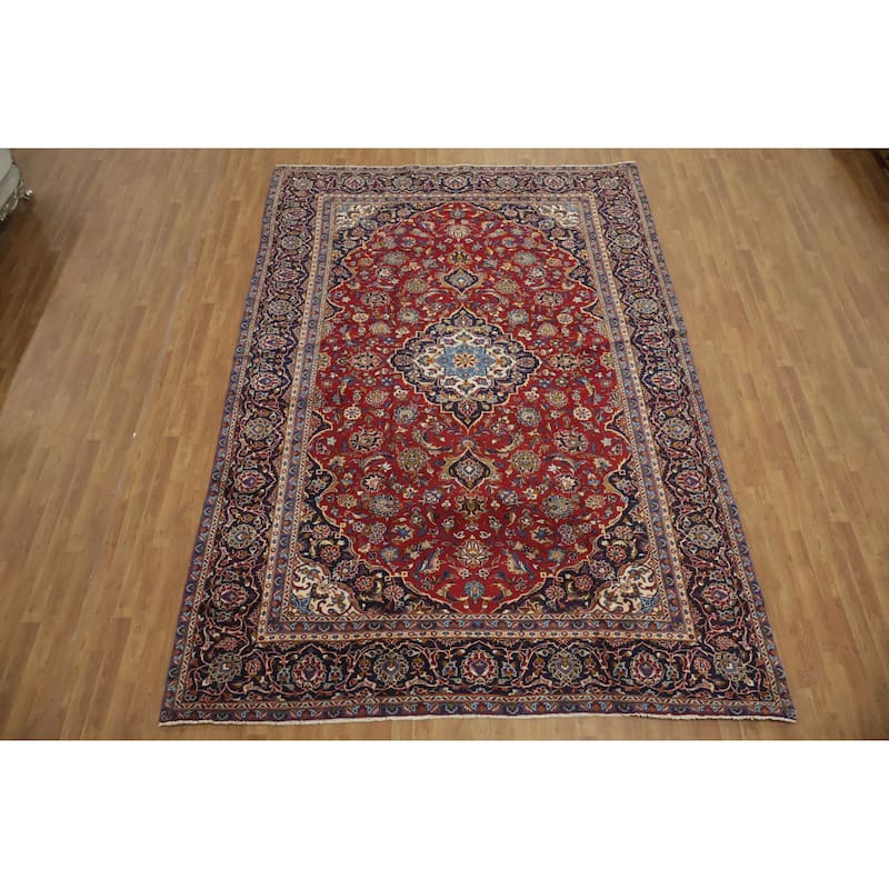 Hand Knotted Oriental 100% Wool Carpet Traditional Floral Red Kashan Area Rug - 12' 6'' X 8' 6''