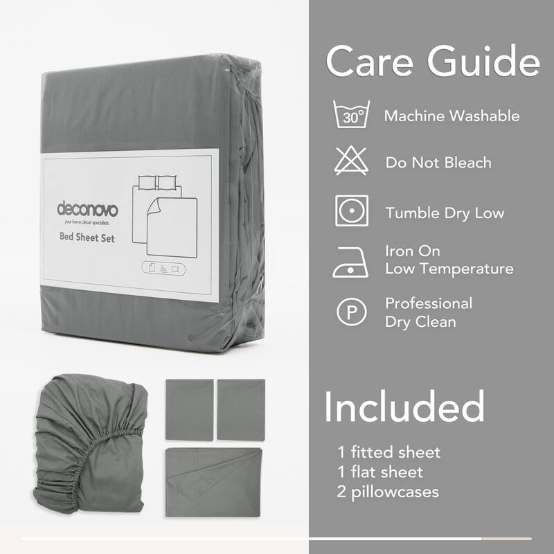 Deconovo 4-Piece Ultra-Soft Bed Sheet Set, 1800 Thread Count, Deep Pockets