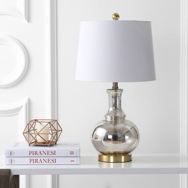 Edward 25" Glass LED Table Lamp, Mercury Silver/Brass Gold (Set of 2) by JONATHAN Y