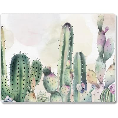 Watercolor Cactus 3mm Heat Tolerant Tempered Glass Cutting Board 10” x 8” Manufactured in the USA Dishwasher Safe