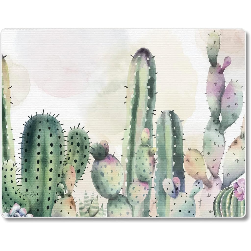 Watercolor Cactus 3mm Heat Tolerant Tempered Glass Cutting Board 10” x 8” Manufactured in the USA Dishwasher Safe