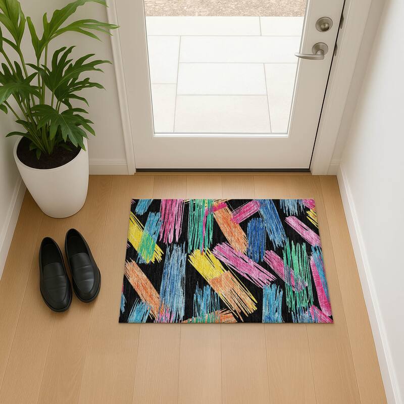 Premium Washable Super Soft Contemporary Mayfield Rug - Black - 1'8" x 2'6"