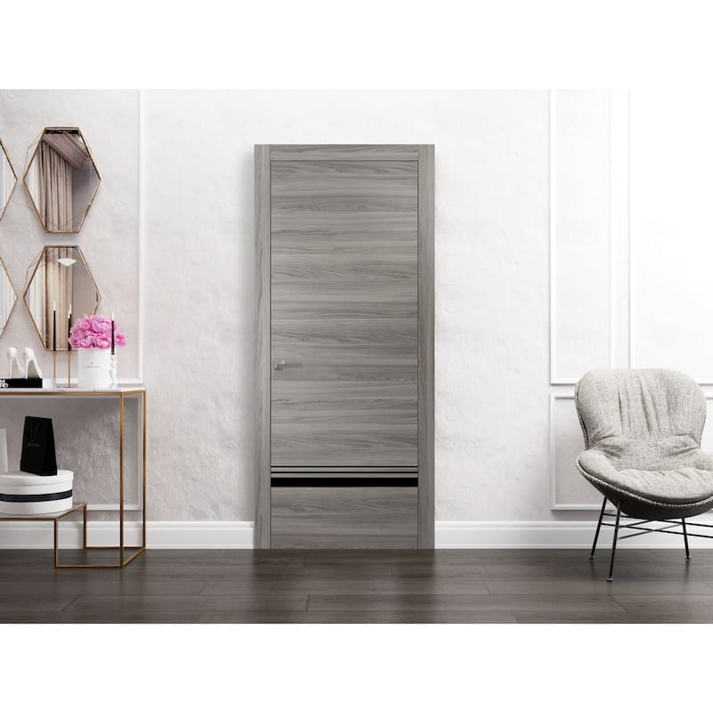 Solid French Door 18 x 80 Planum 0012 Grey Matte with| Bathroom