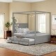 preview thumbnail 2 of 34, Elegant Design Canopy Platform Bed featuring a Twin Size Trundle and Three Storage Drawers,Queen Size