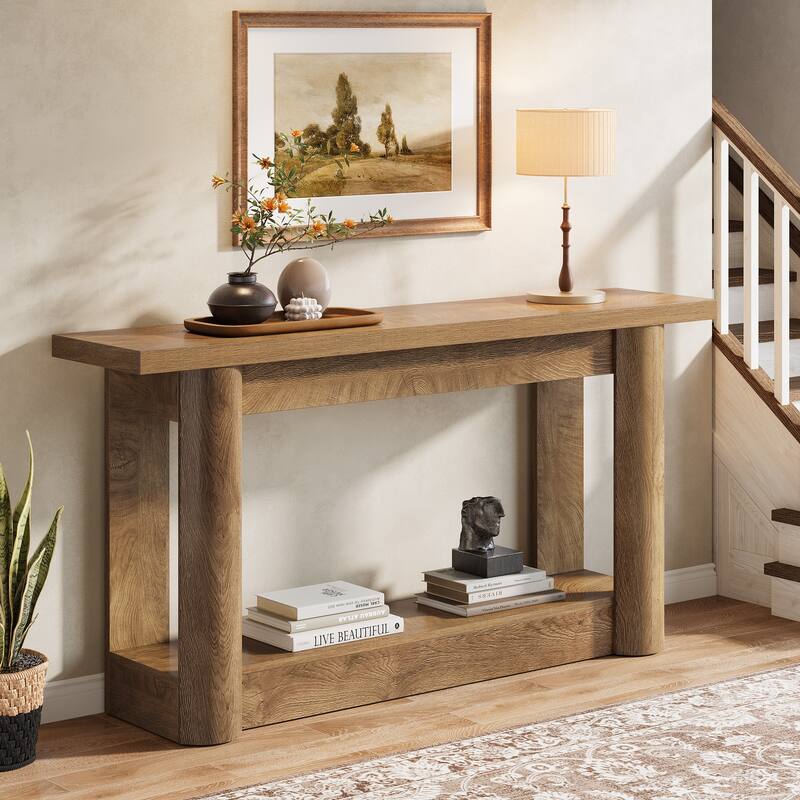 63 Inch Entryway Console Table, 2-Tier Sofa Table Behind the Couch