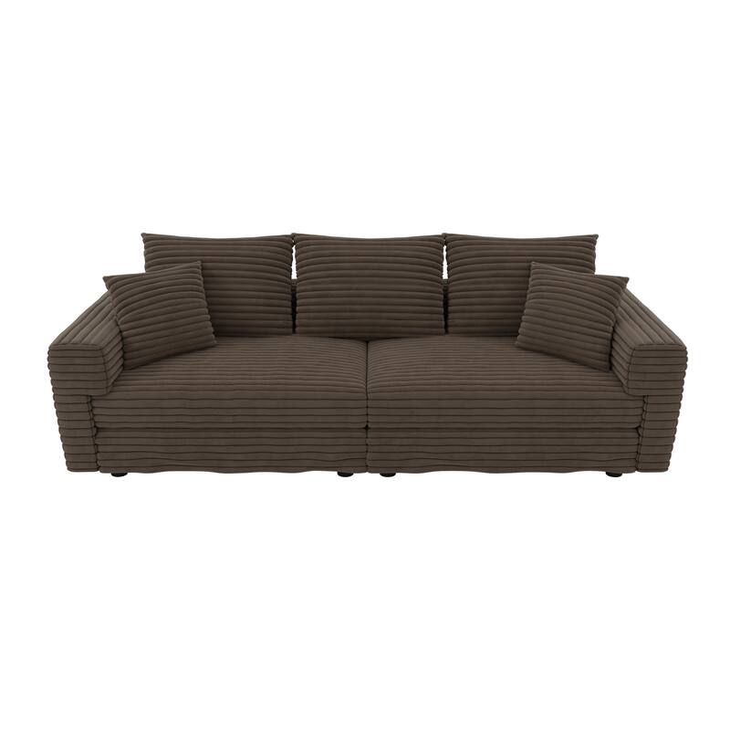 Plush Corduroy Upholstered 3 Seat Sofa , Convertible Deep Seat Lounge Sofa Chair, Cloud Sofa with 5 Soft Pillows