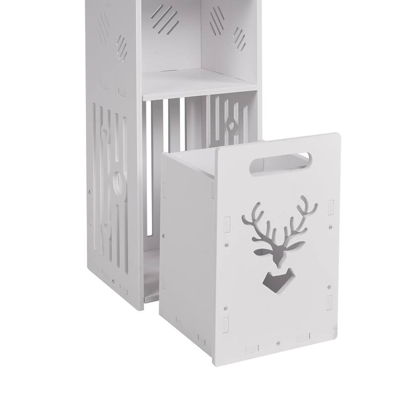 Javlergo White PVC Bathroom Cabinet Multi-Layer Corner Storage Cabinet with Toilet Paper Holder and Trash Bucket