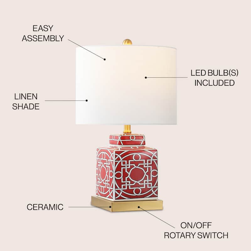 Stockholm 22" Ceramic/Metal Ginger Jar LED Table Lamp, by JONATHAN Y