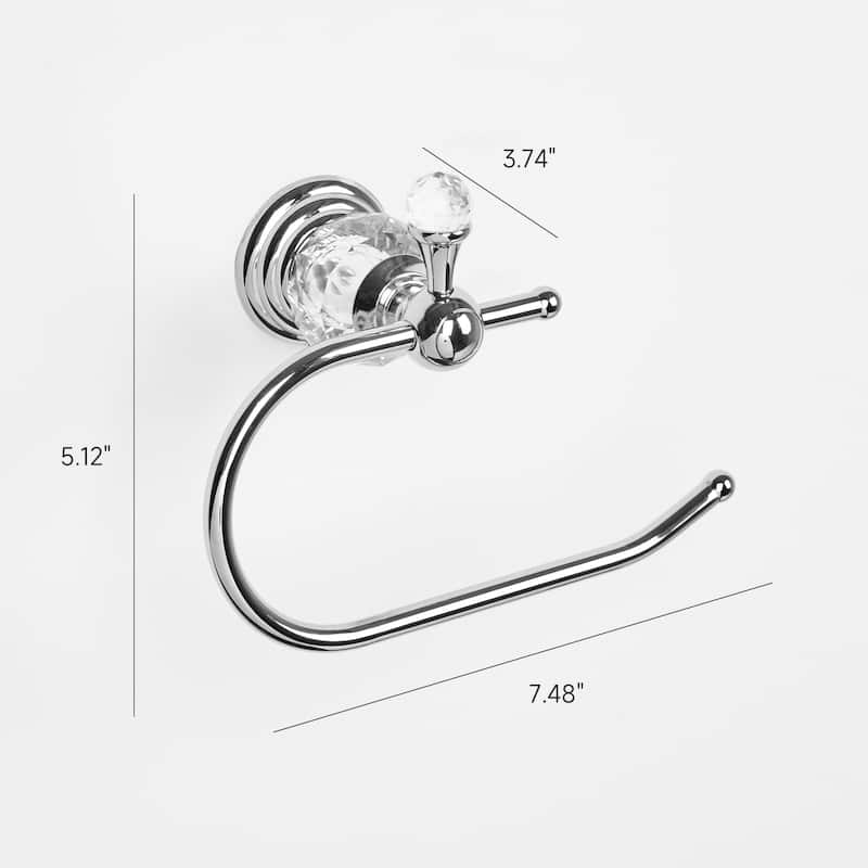 Chrome Towel Ring With Crystal Handle - Elegant Wall-Mounted Bathroom Hand Towel Holder - 5.12'' H X 3.74'' W X 7.48'' D