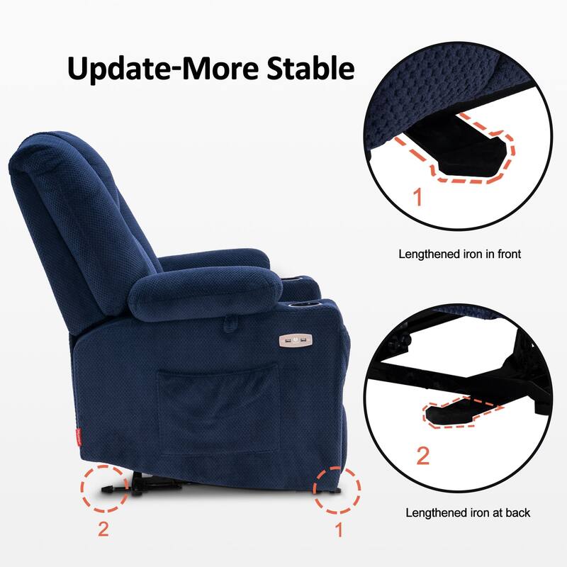MCombo Electric Power Recliner Chair with Massage & Heat, Plush Fabric 8015