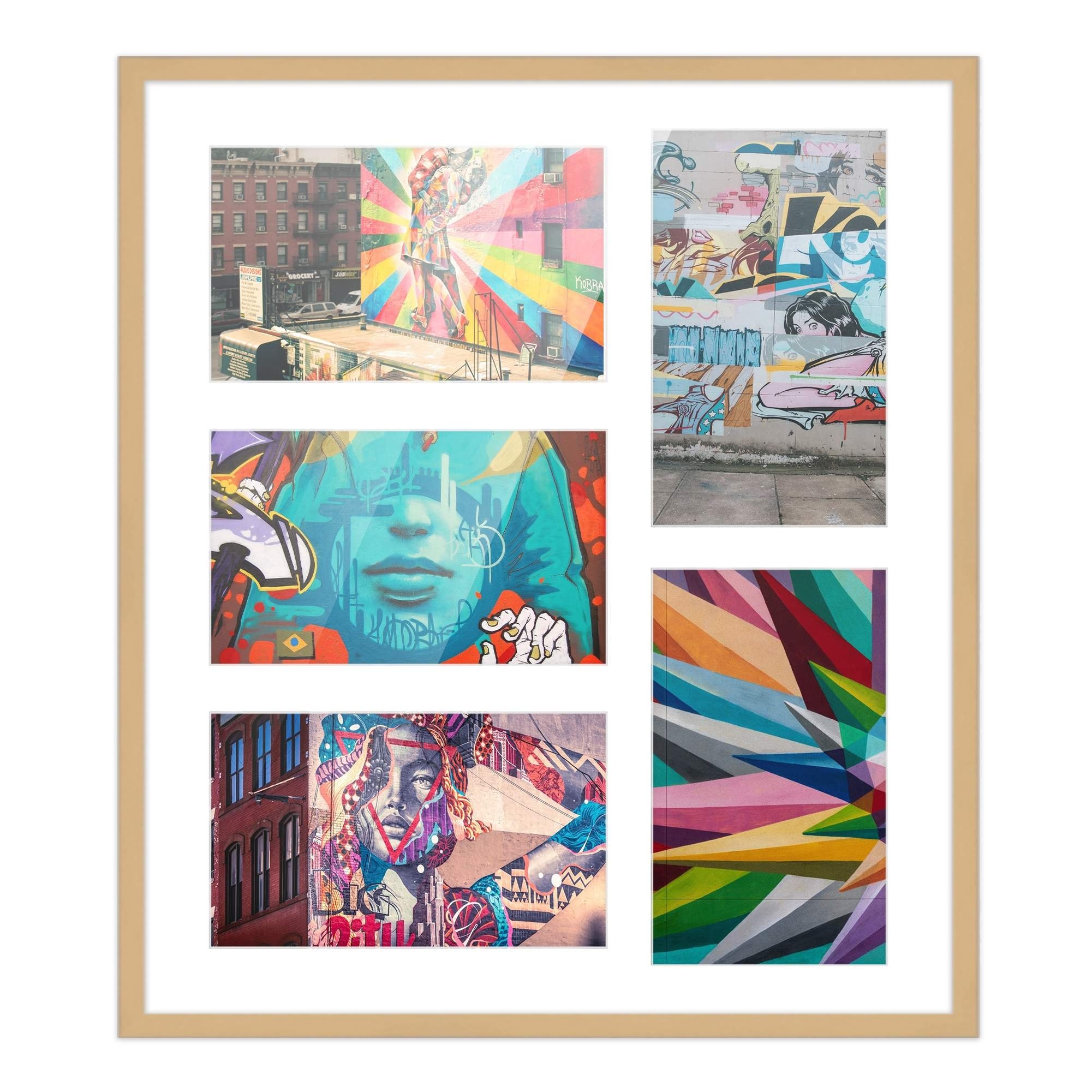 Natural Finish Collage Frame - White Mat, 20 Frame Sizes to Choose From