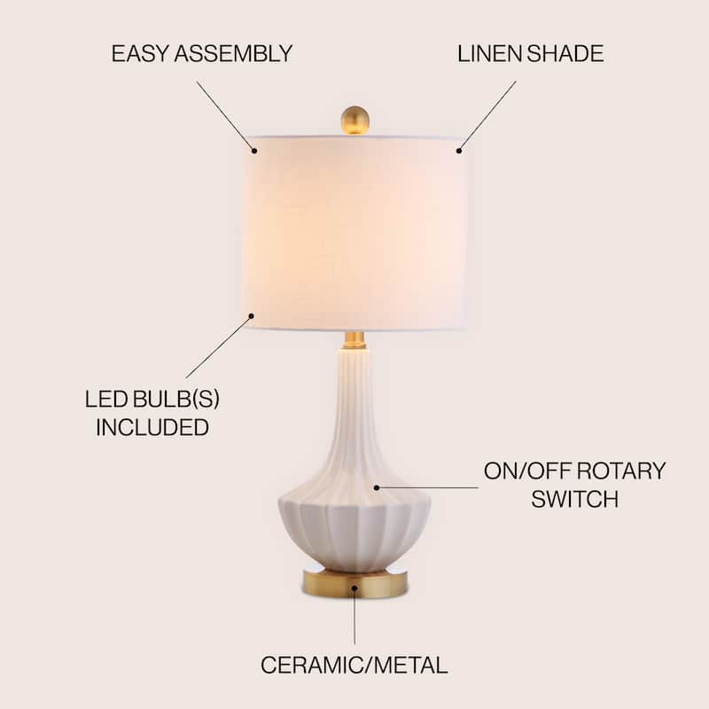 Gaston 21.5" Ceramic Mini LED Table Lamp, Brass/White by JONATHAN Y
