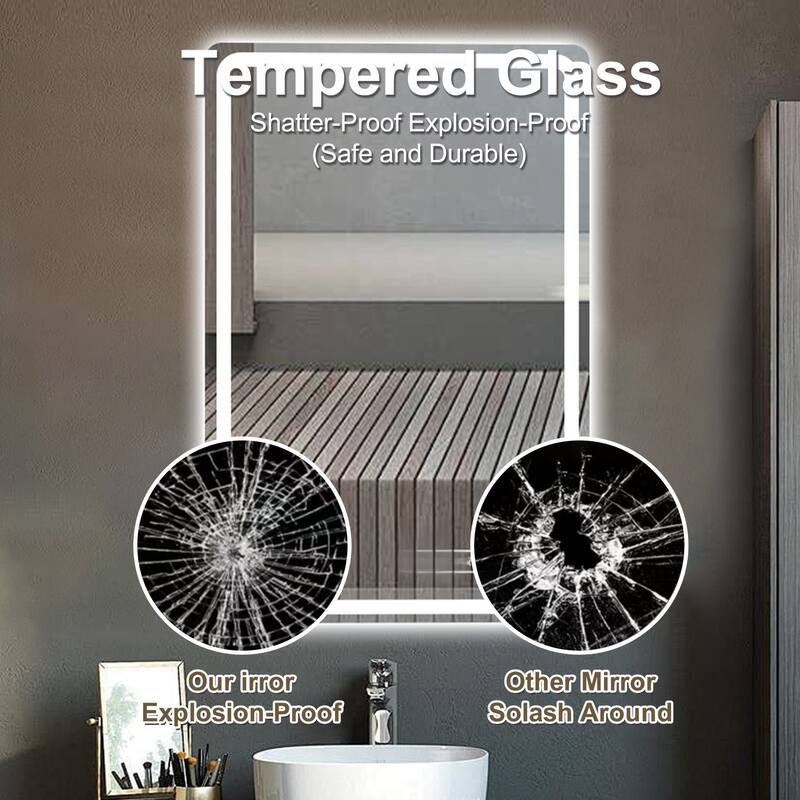 Modern 40"x24" LED Bathroom Vanity Mirror - Copper-Free Silver Mirror with Adjustable Brightness and Anti-Fog Function